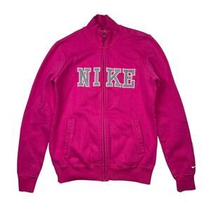 Vintage Nike Sweatshirt Women's Medium Pink Spell-Out Jacket